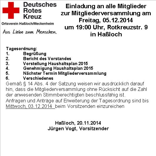 Mitgliederversammlung 5.12.2014
